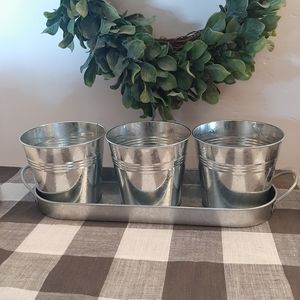 ❌SOLD❌Galvanized metal planters & tray set